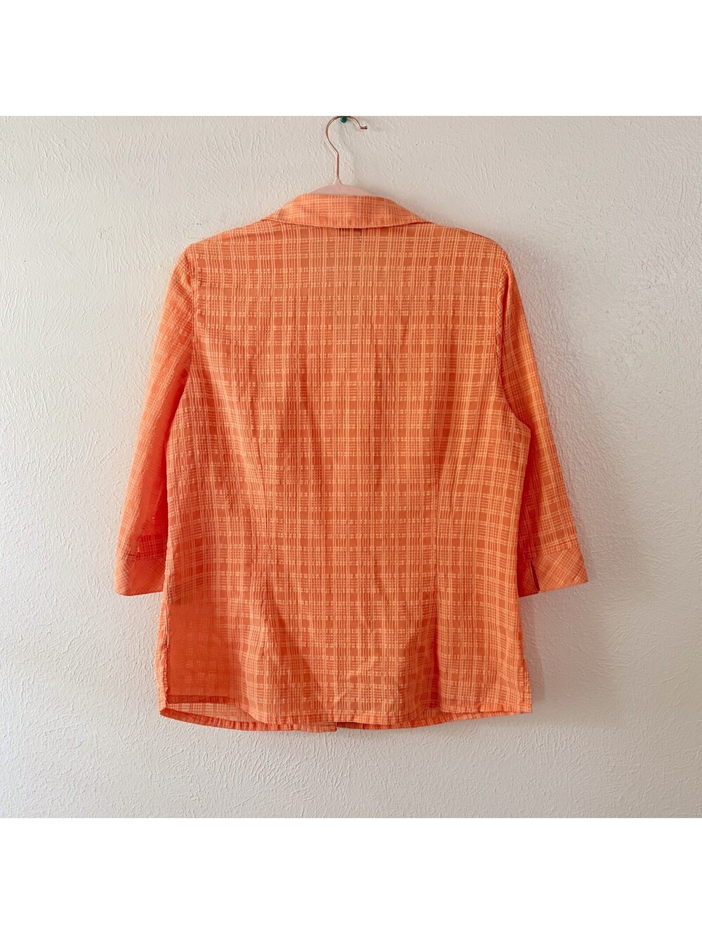 Gardencore Button-Up Blouse Orange Monochrome Checkered Top Size 10 - Picture 3 of 5